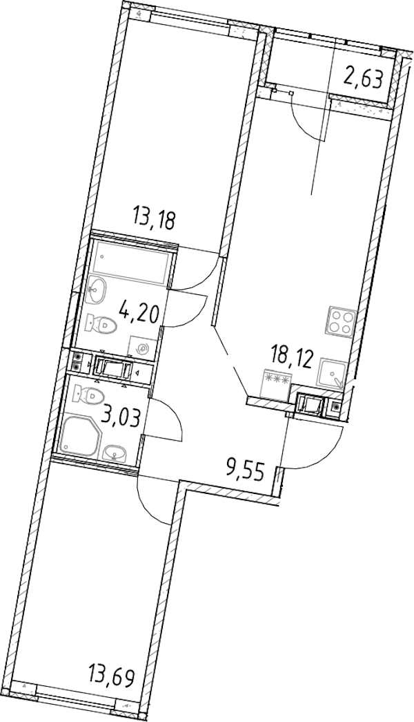 2-комнатная квартира 61.77 м², 12/17 эт., ЖК «Город Первых»